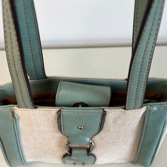 Etienne Aigner Handbag Purse Wicker Teal Blue Leather 9” - Picture 6 of 16